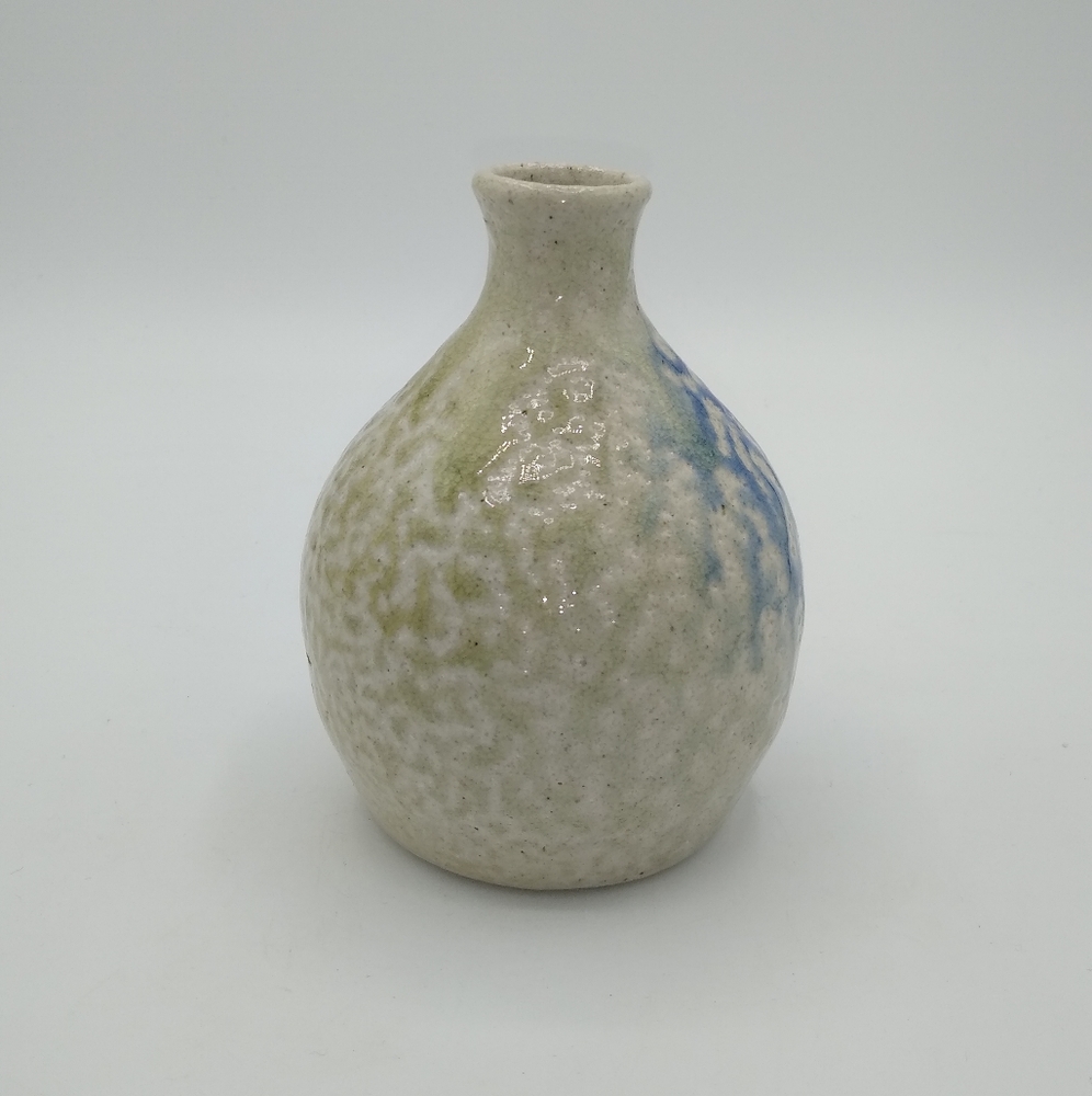 Artisan Hand Thrown Tri tone Textured Dapple Glazed Round Bud Vase Vintage - Picture 2 of 10